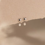 Heart Pearl Drop Earrings Silver 18K Gold Plated
