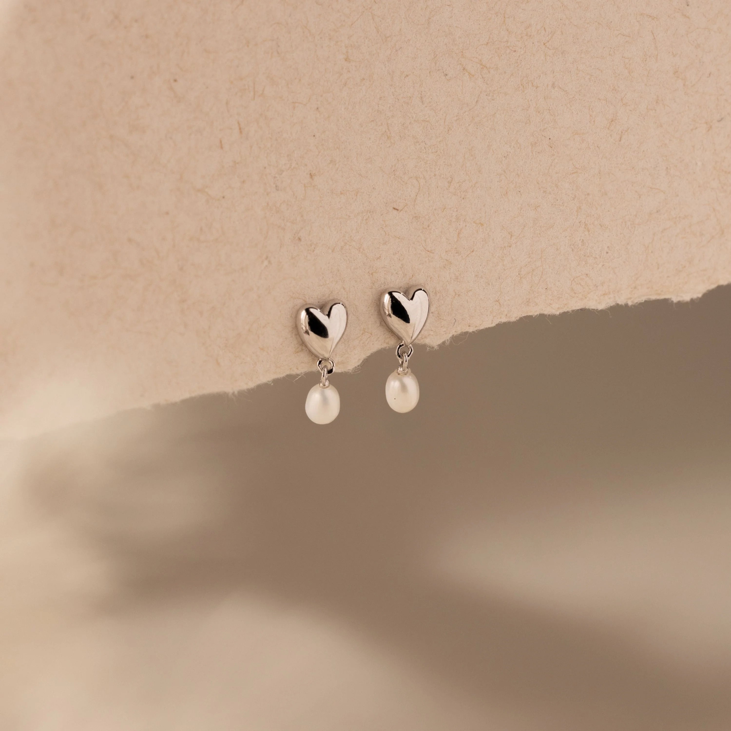 Heart Pearl Drop Earrings Silver 18K Gold Plated