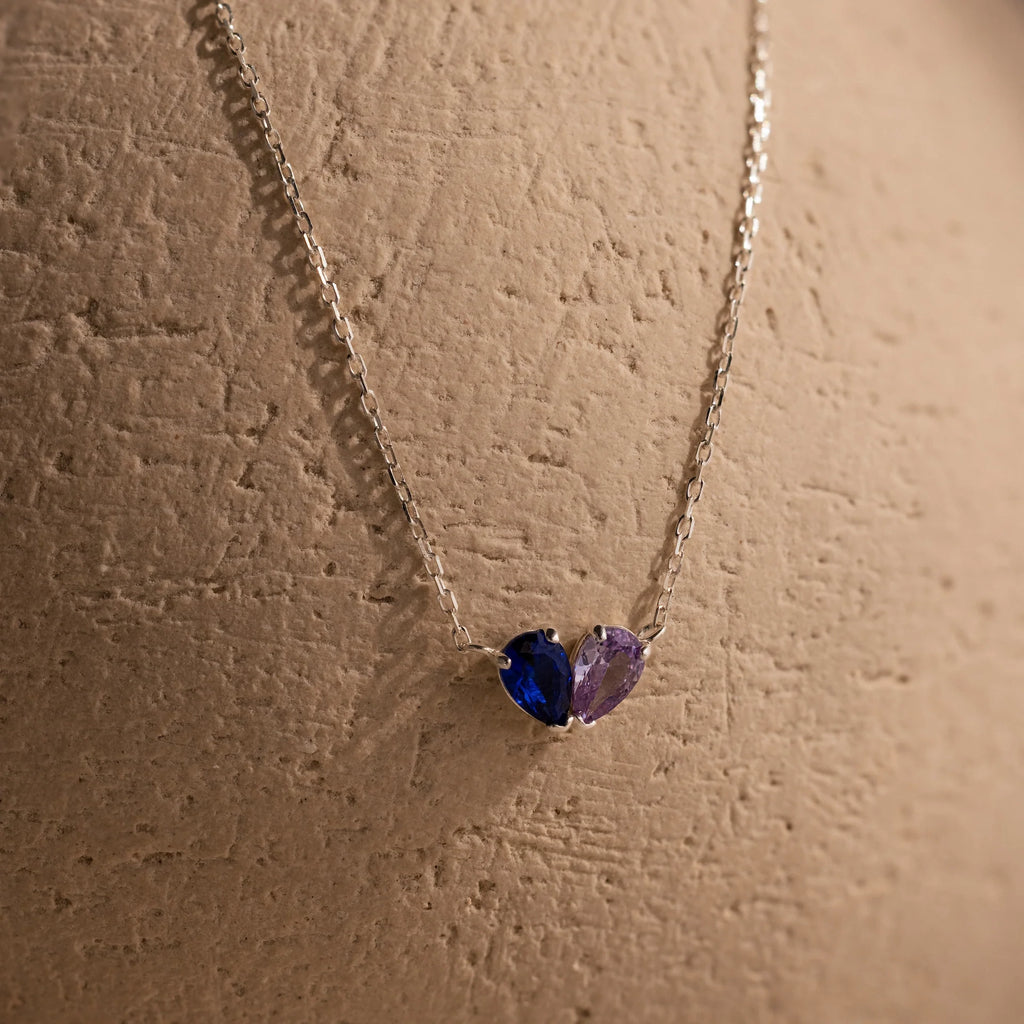 Toi et Moi Teardrop Heart Necklace  Silver 18K Gold Plated