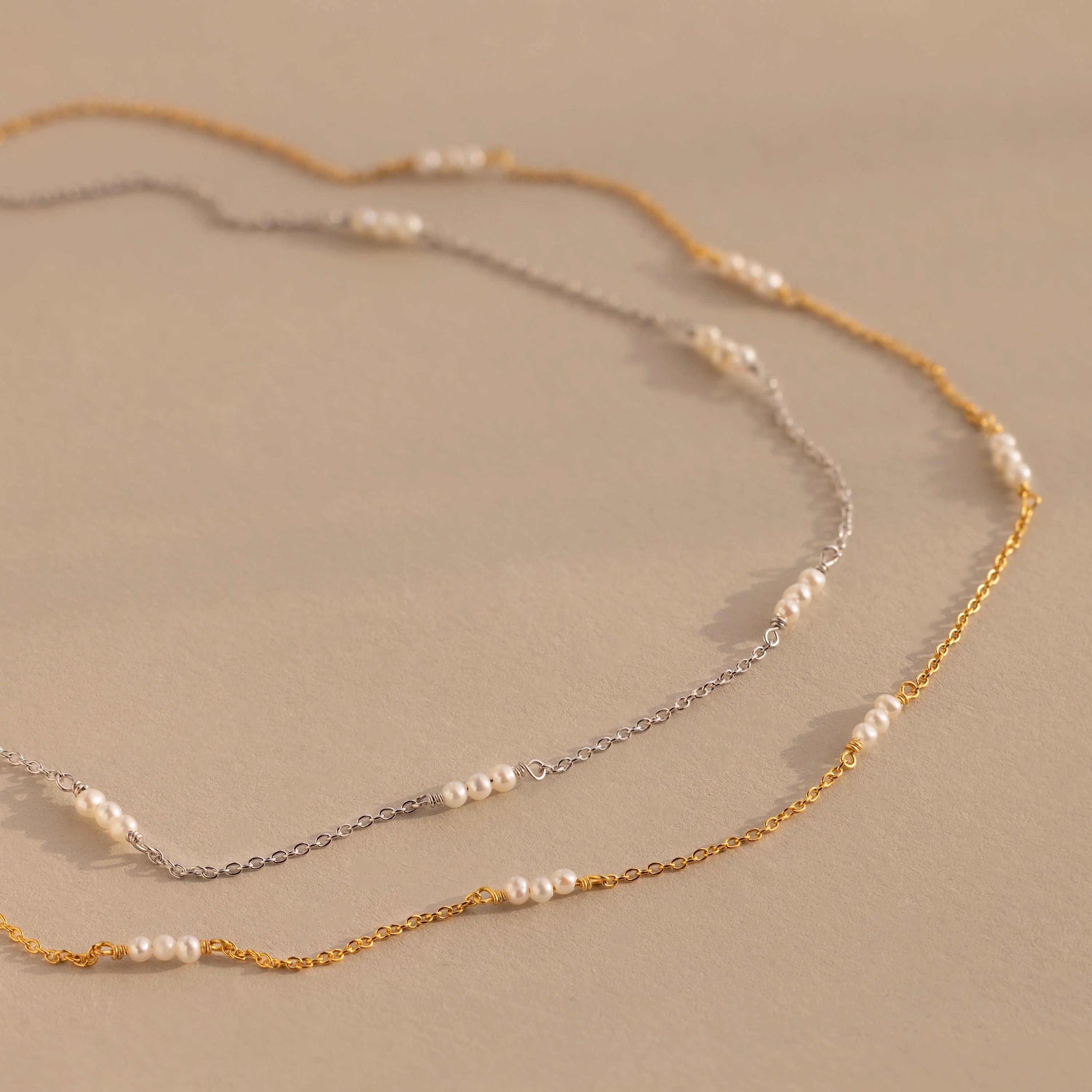 Hali Pearl Station Necklace Silver 18K Gold Plated
