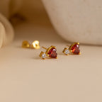 Diamond Garnet Heart Studs Silver 18K Gold Plated