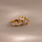 Staggered Baguette Diamond Huggies Silver 18K Gold Plated