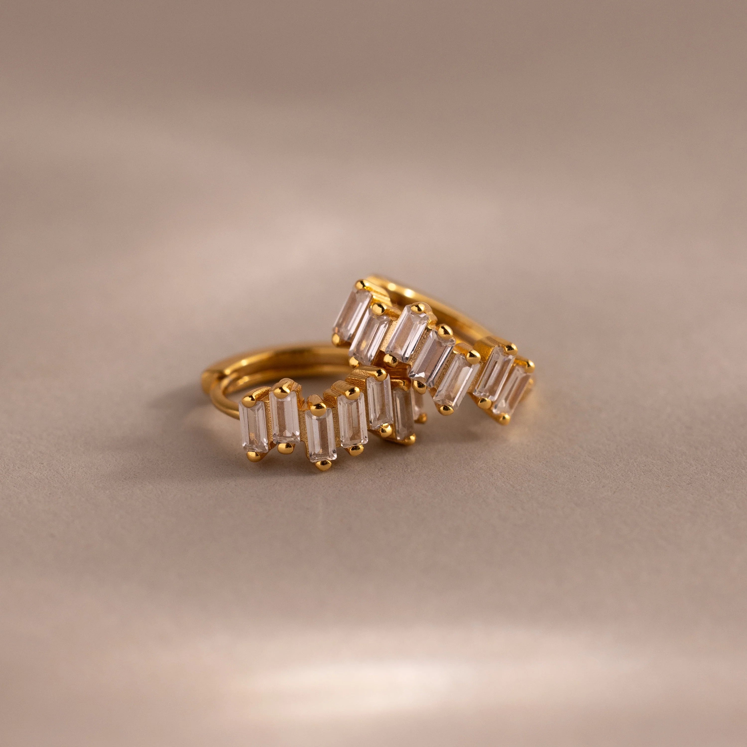 Staggered Baguette Diamond Huggies Silver 18K Gold Plated