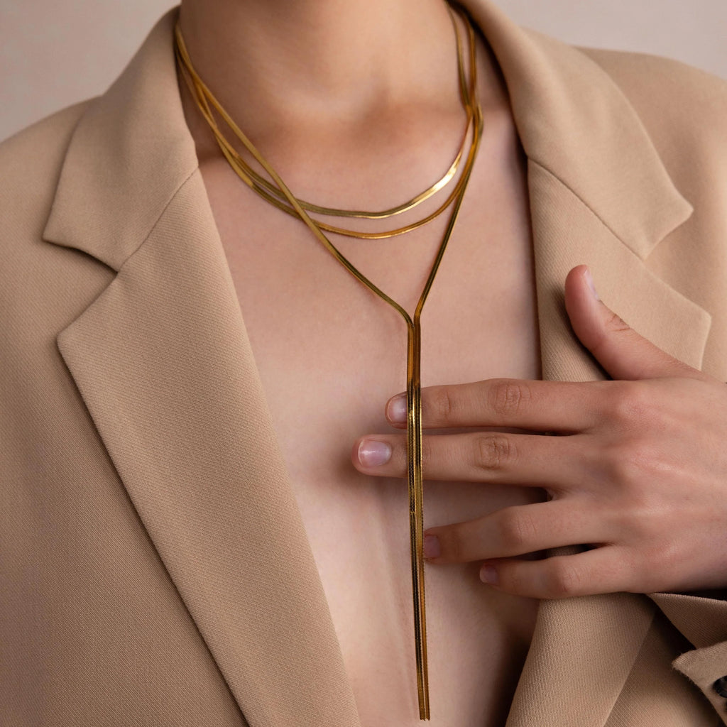 Long Y Lariat Chain Necklace Silver 18K Gold Plated