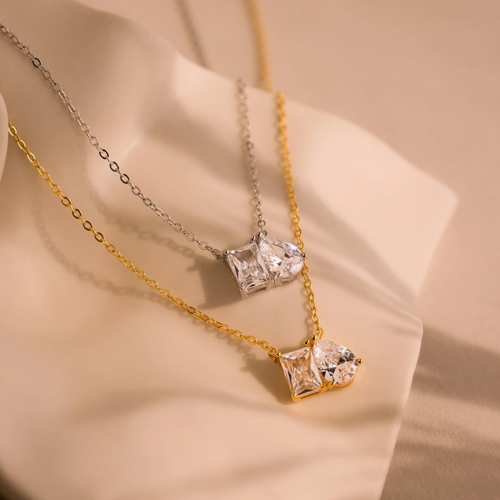 Toi et Moi Diamond Necklace Silver 18K Gold Plated