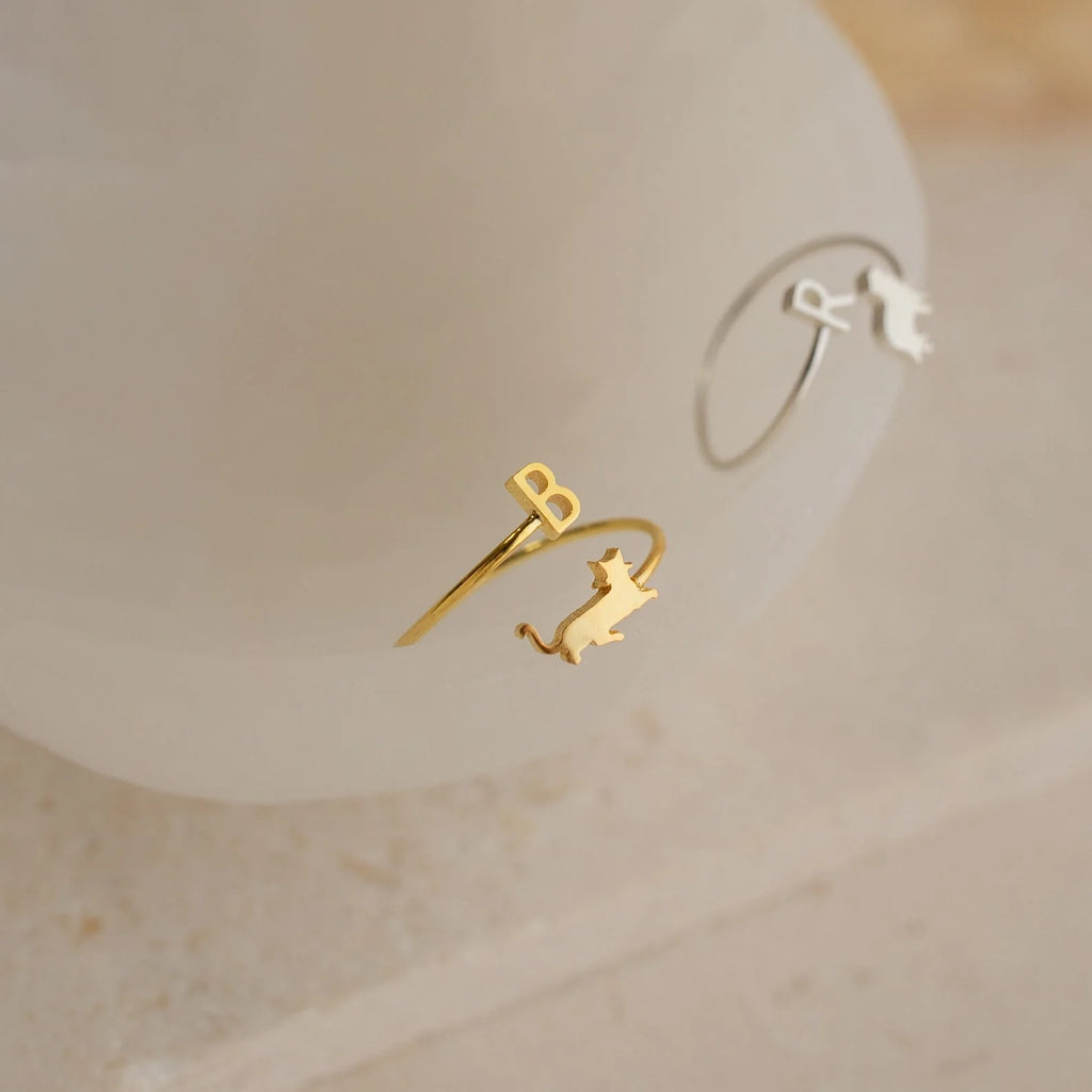 Initial Duo Pet Wrap Ring Silver 18K Gold Plated