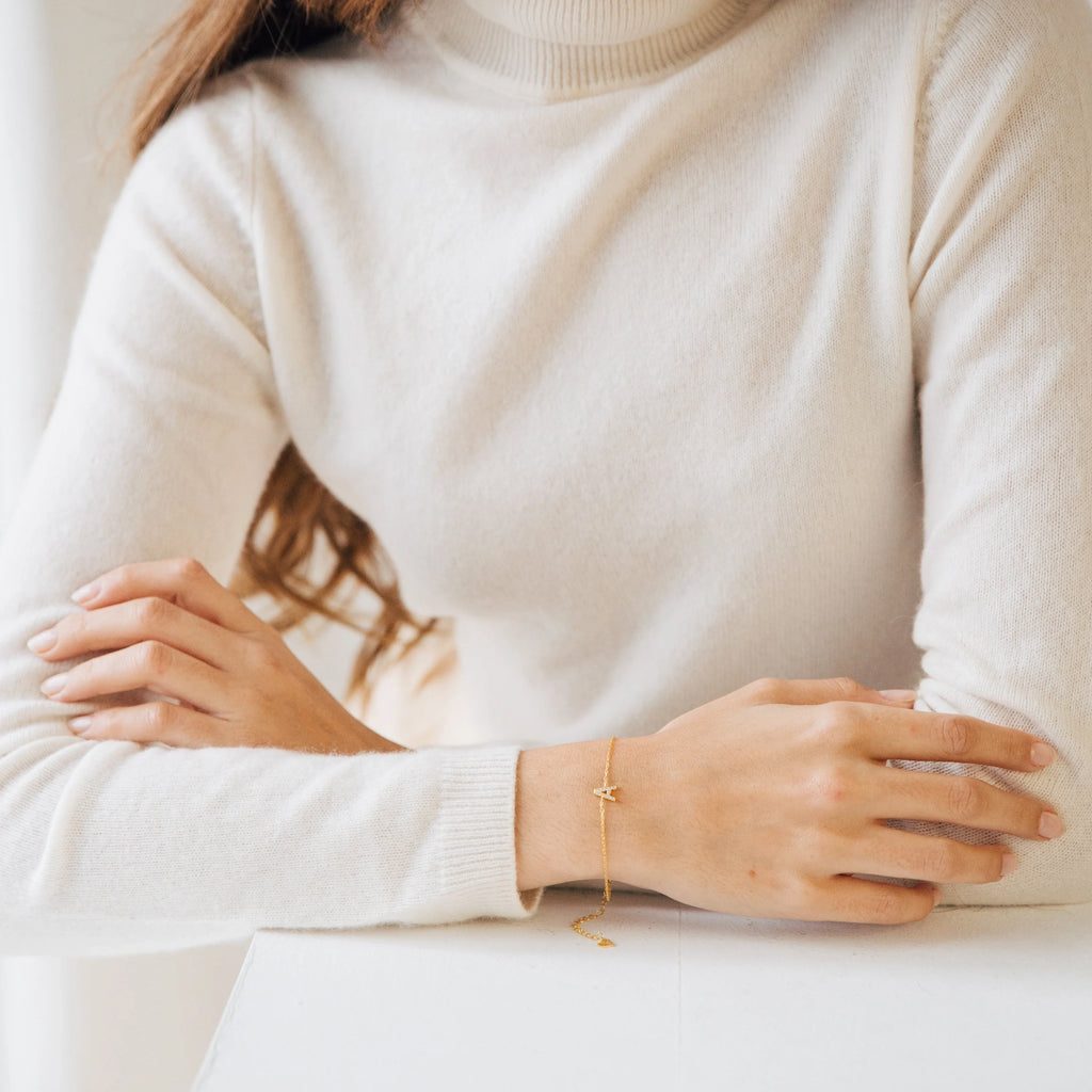 Pave Initial Bracelet Silver 18K Gold Plated