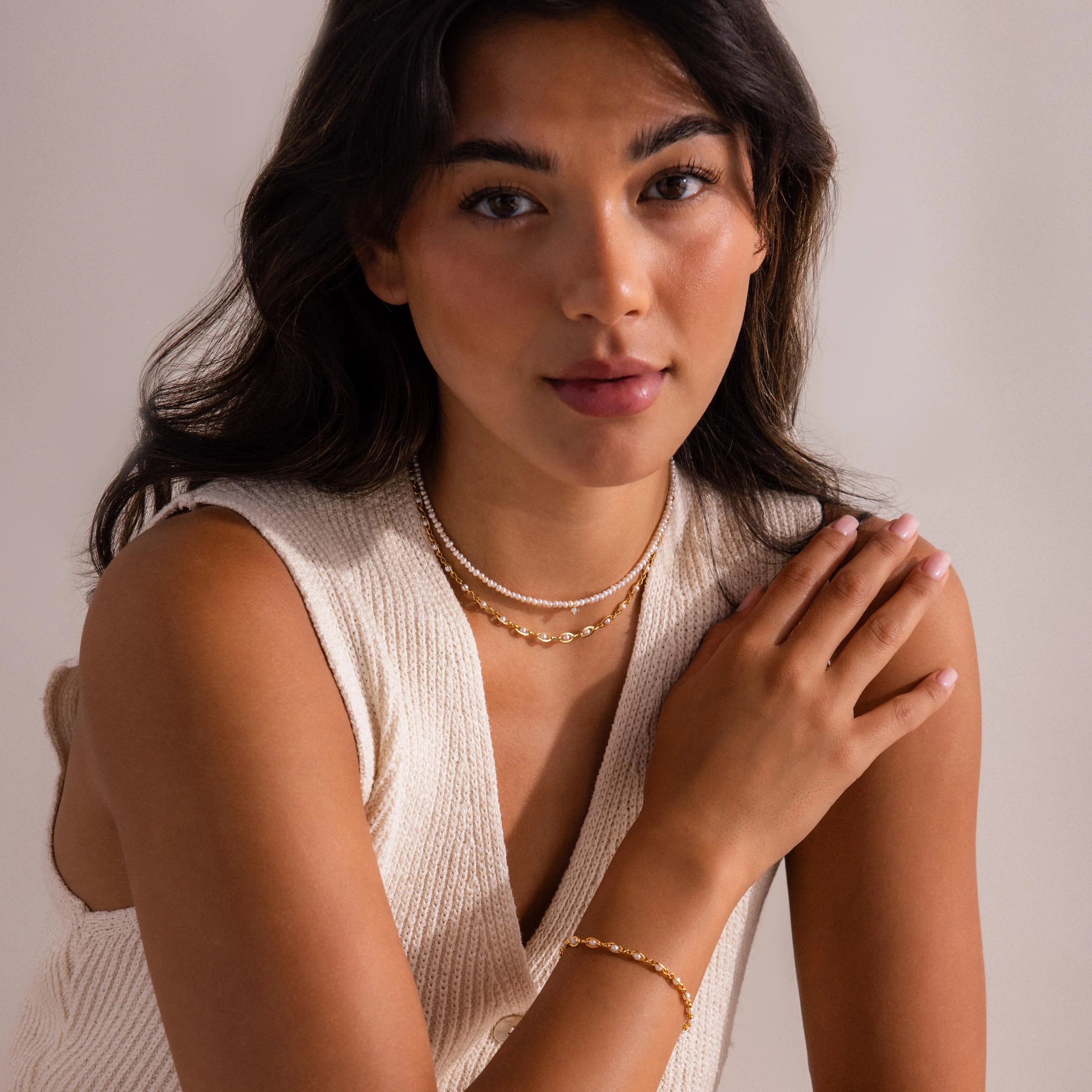 Eternity Pearl Choker Necklace Silver 18K Gold Plated