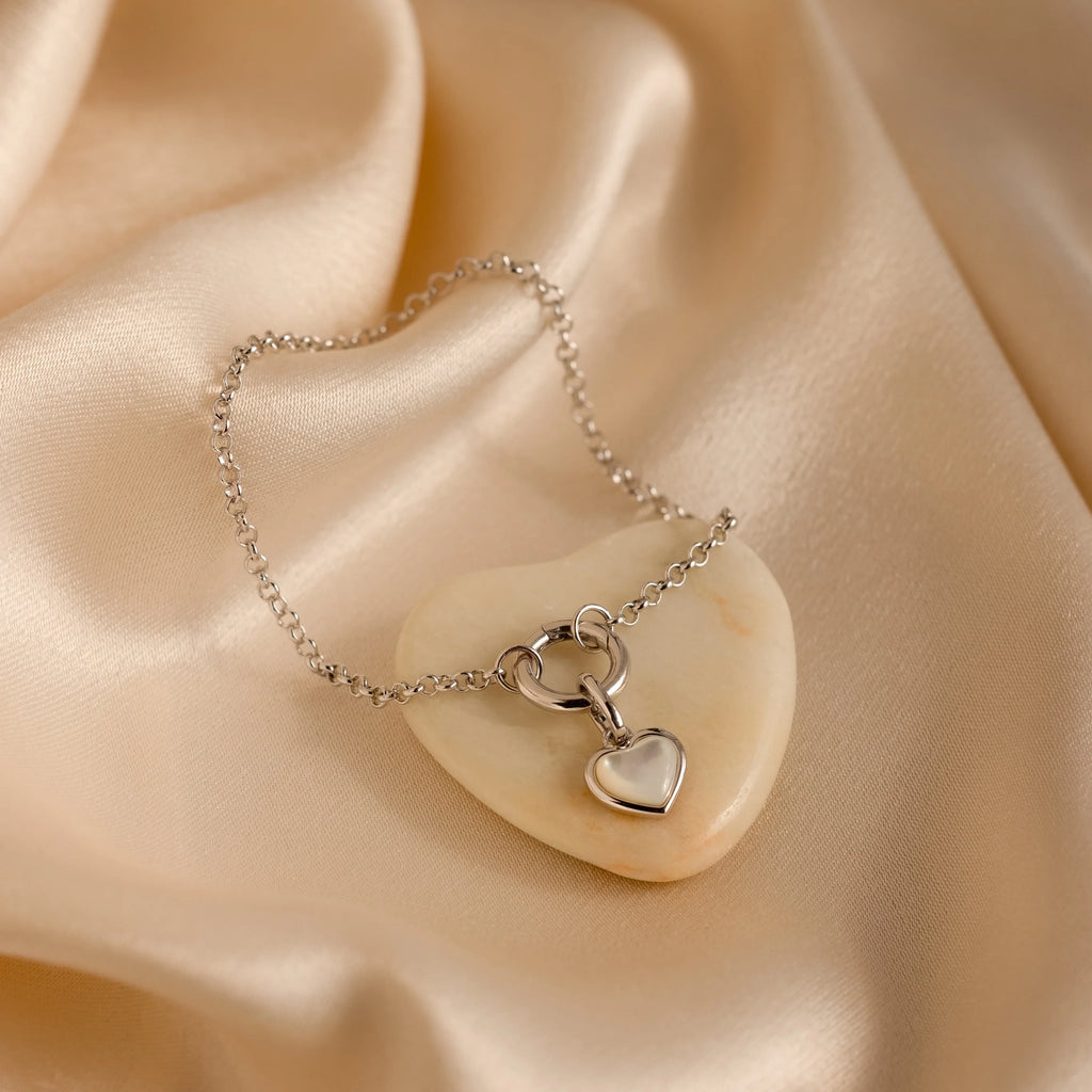 Mother of Pearl Heart Charm Silver 18K Gold Plated
