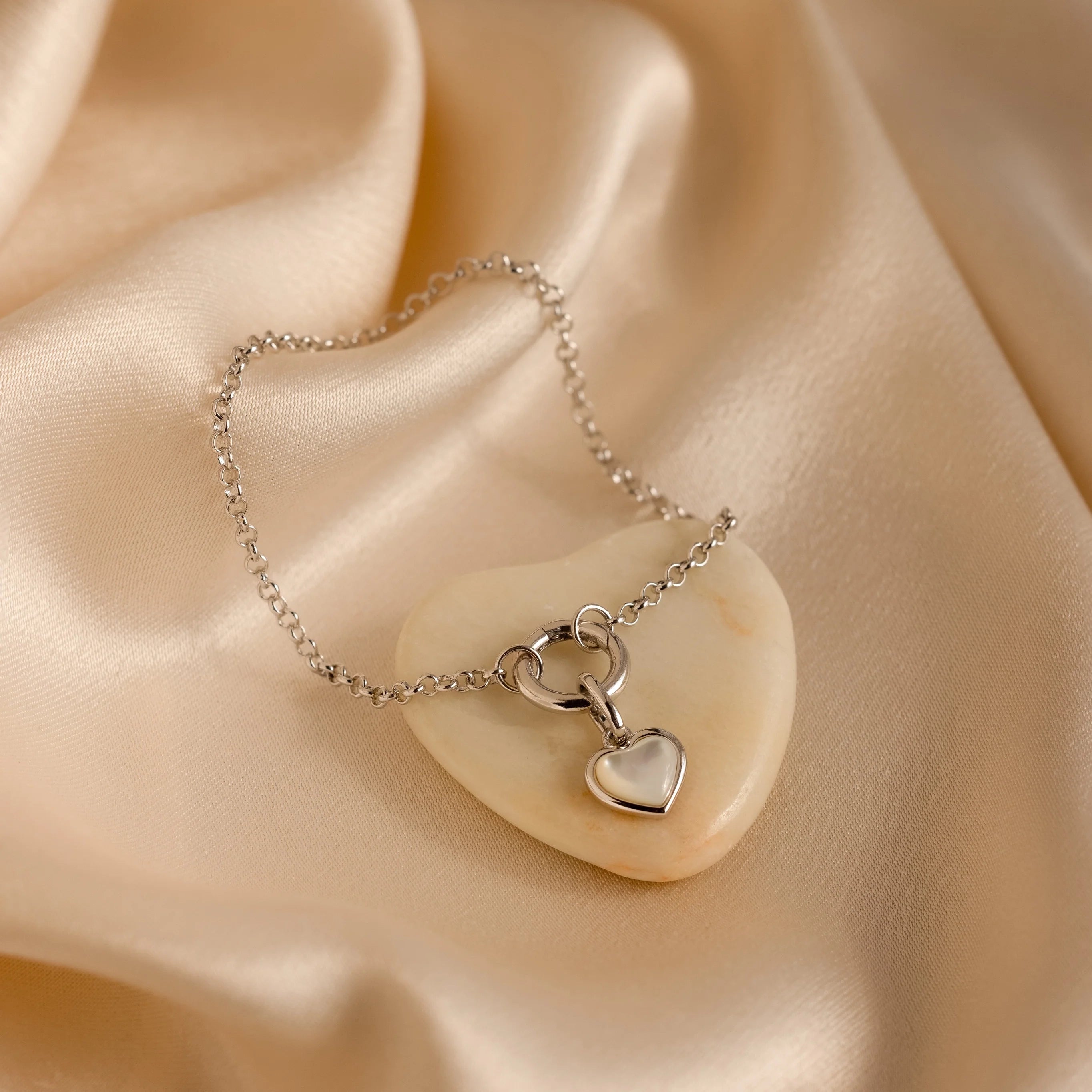 Mother of Pearl Heart Charm Silver 18K Gold Plated