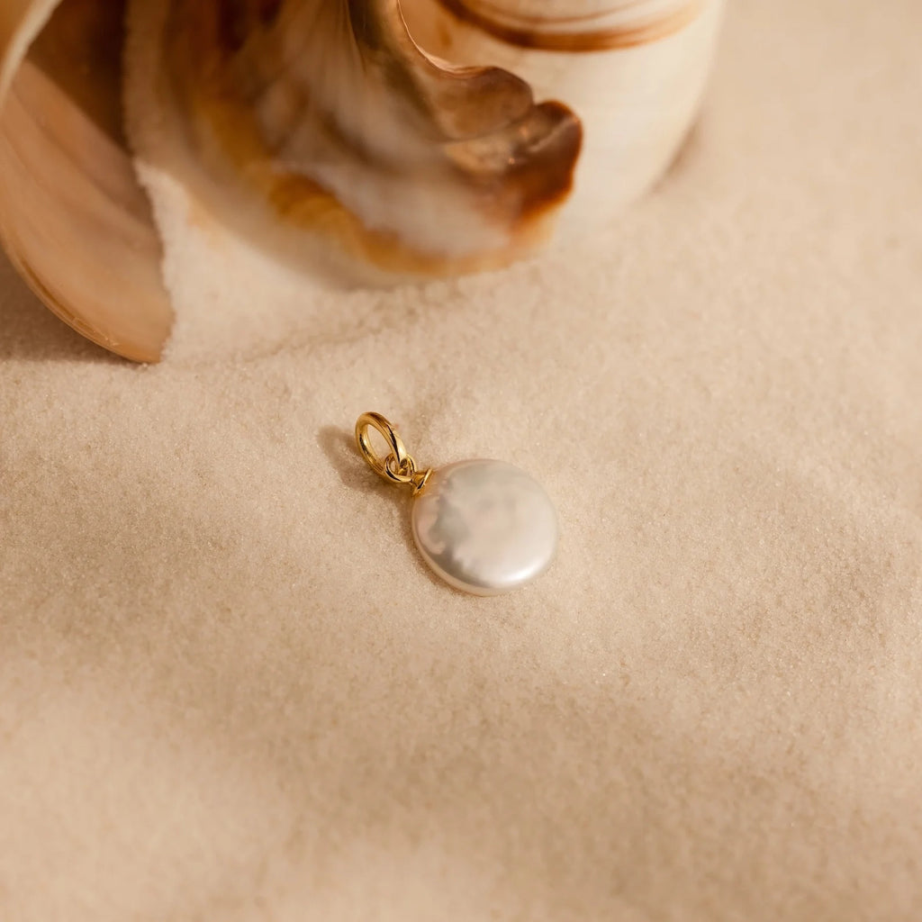 Round Pearl Charm Silver 18K Gold Plated