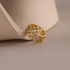 Lace Checkered Diamond Ring Silver 18K Gold Plated