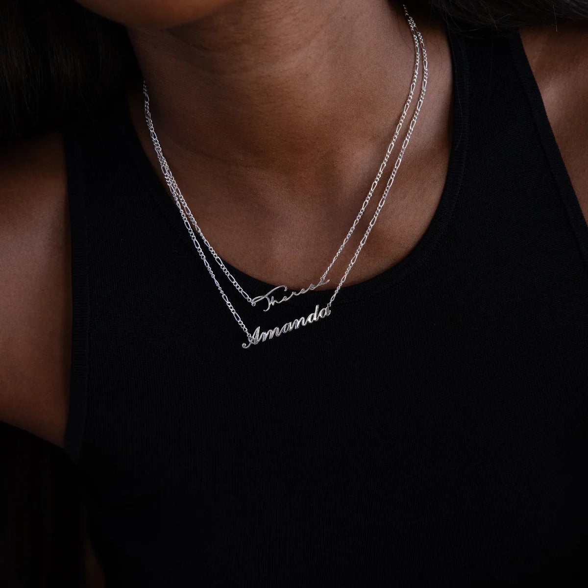 Figaro Chain Name Necklace Silver 18K Gold Plated