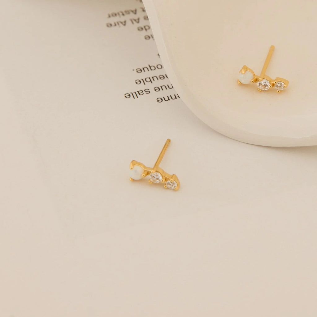 Diamond Opal Studs Silver 18K Gold Plated