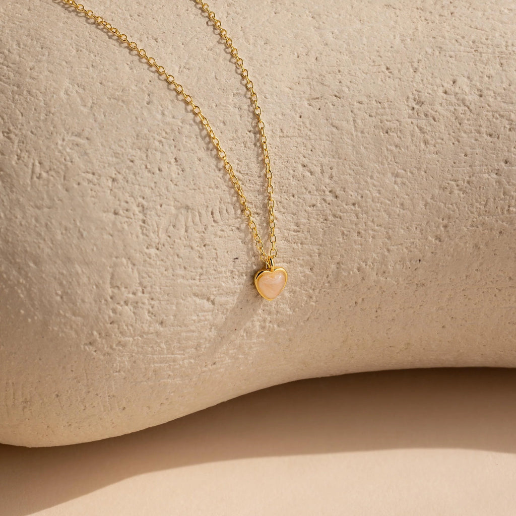 Rose Quartz Heart Charm Necklace Silver 18K Gold Plated