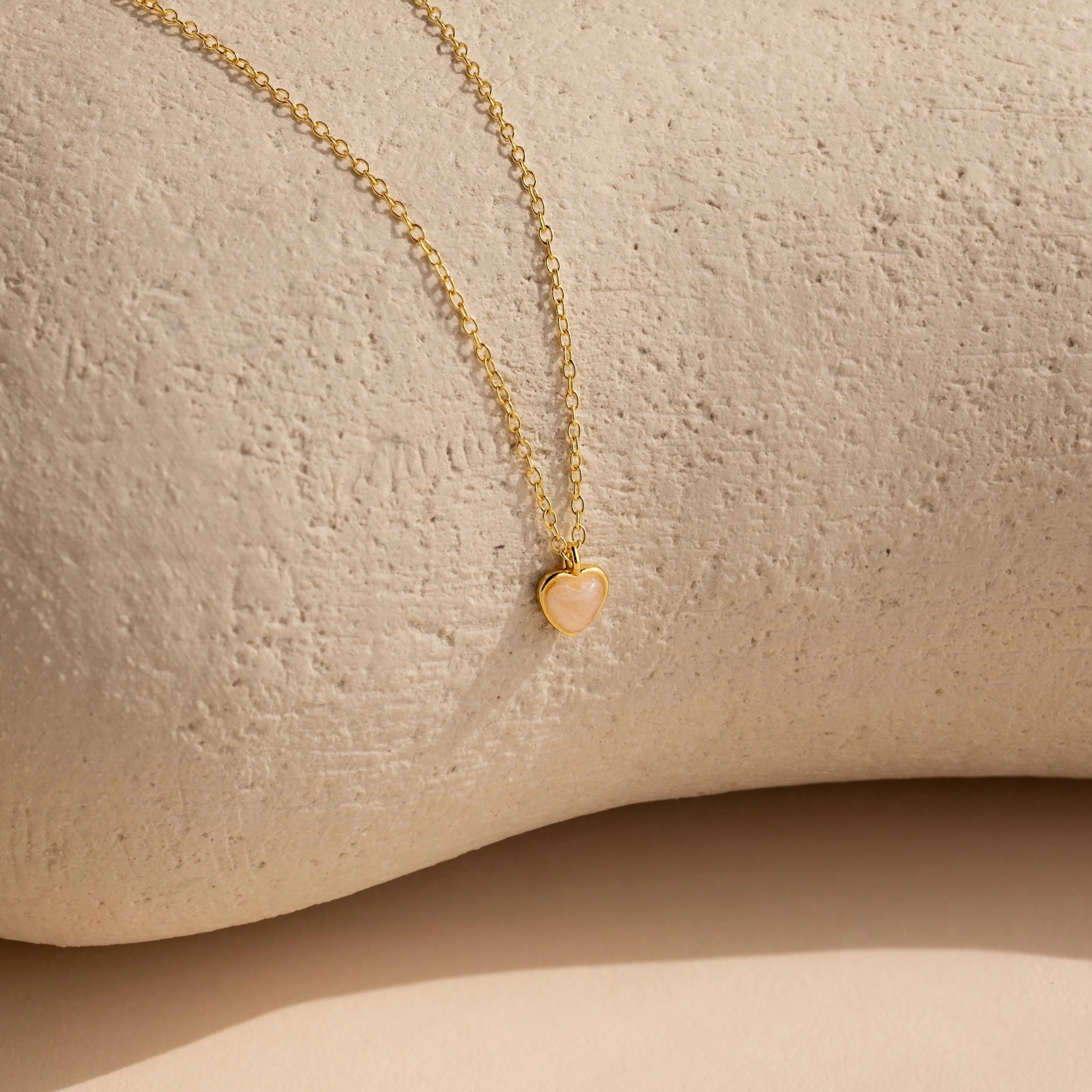 Rose Quartz Heart Charm Necklace Silver 18K Gold Plated