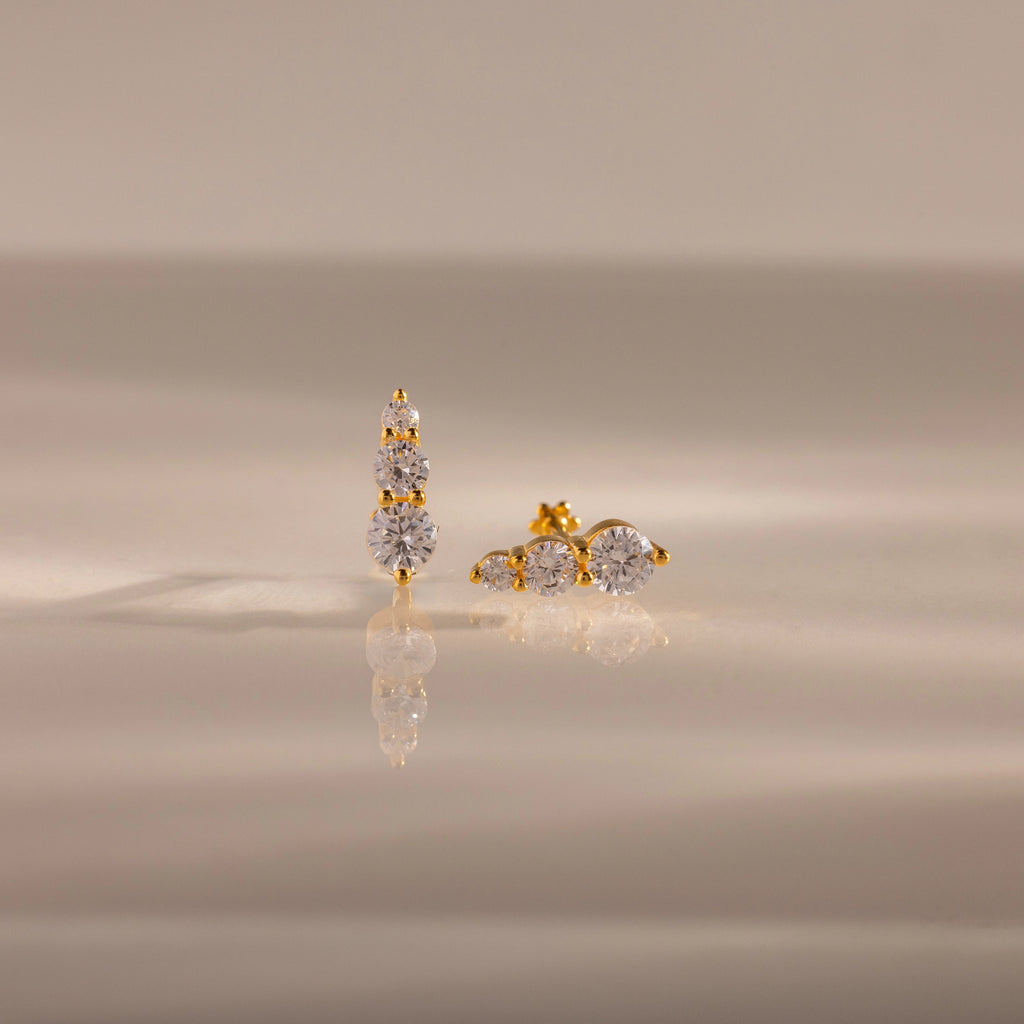 Ombre Diamond Flatback Studs Silver 18K Gold Plated