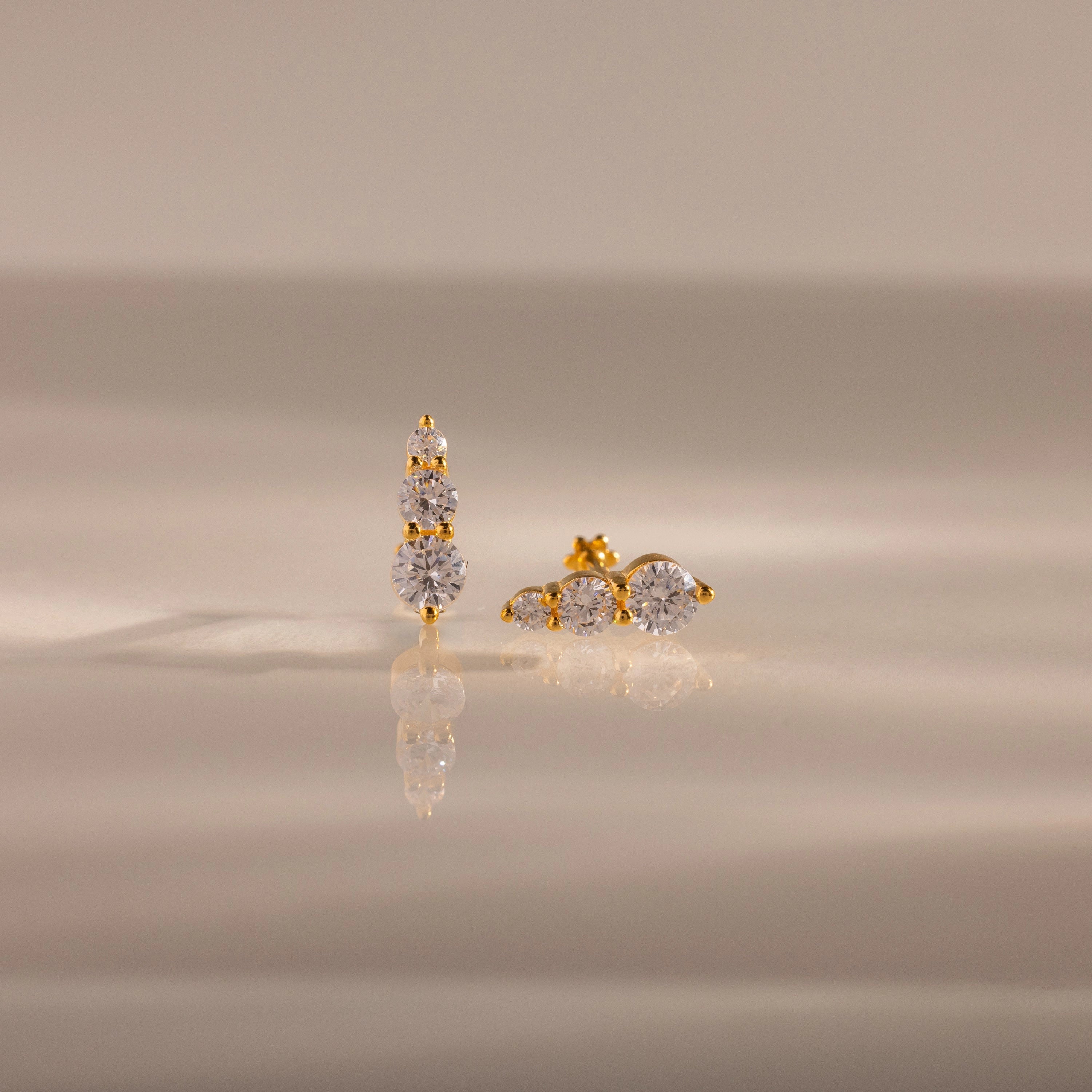 Ombre Diamond Flatback Studs Silver 18K Gold Plated