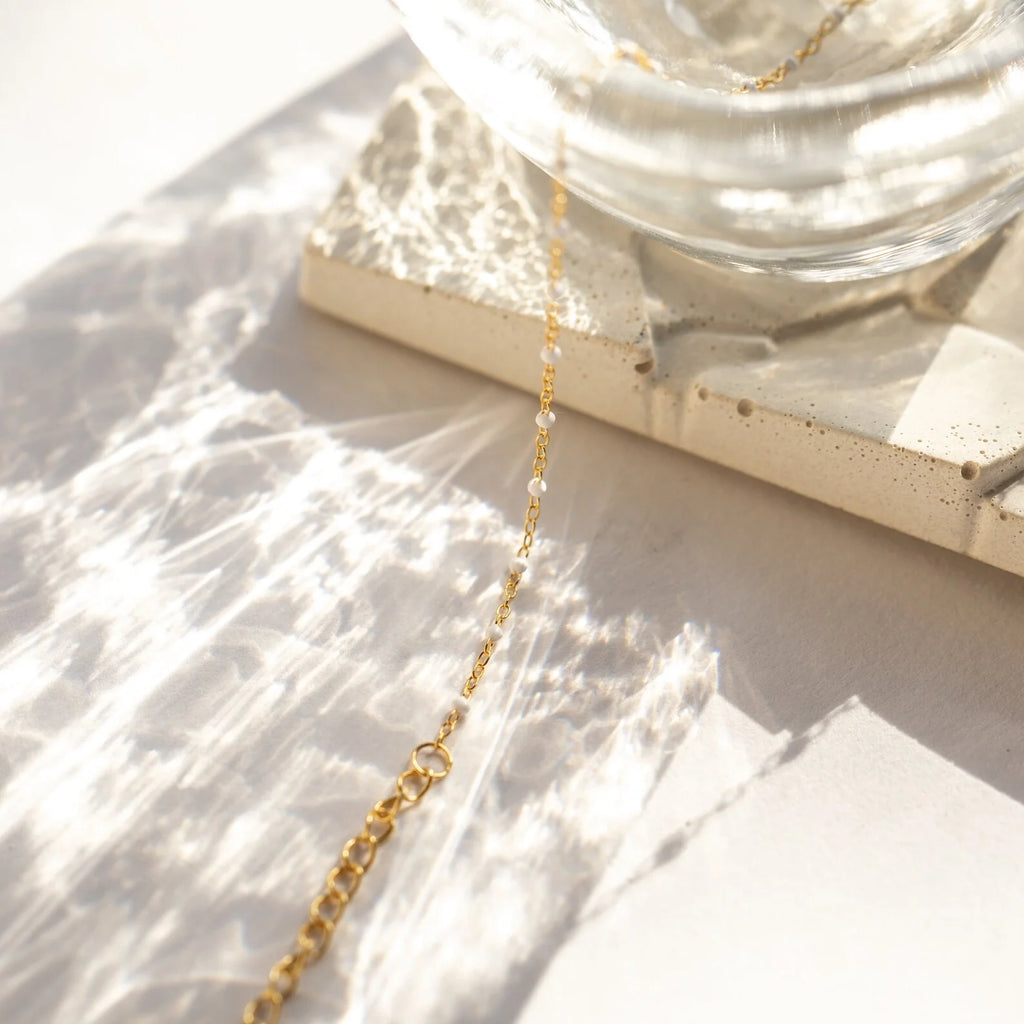White Station Necklace Silver 18K Gold Plated