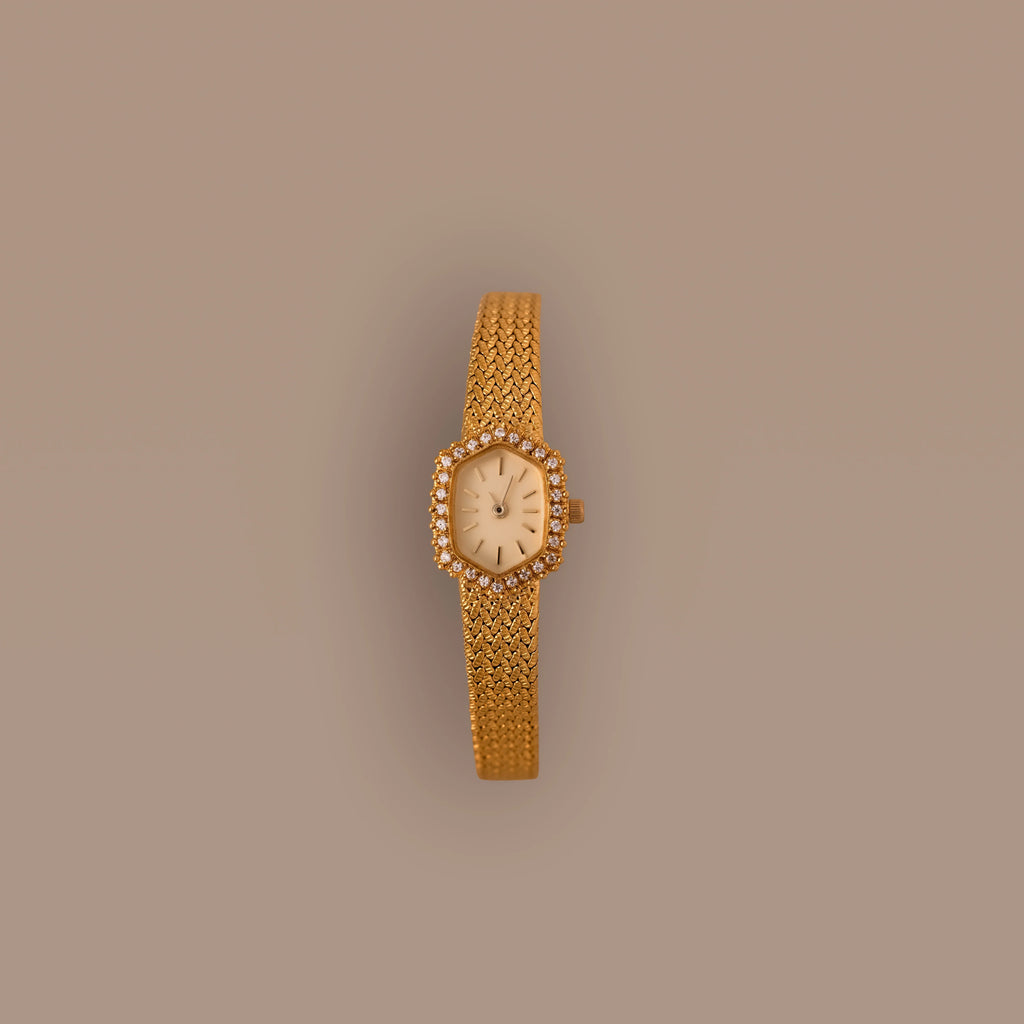 Diamond Woven Mesh Pave Timepiece Silver 18K Gold Plated