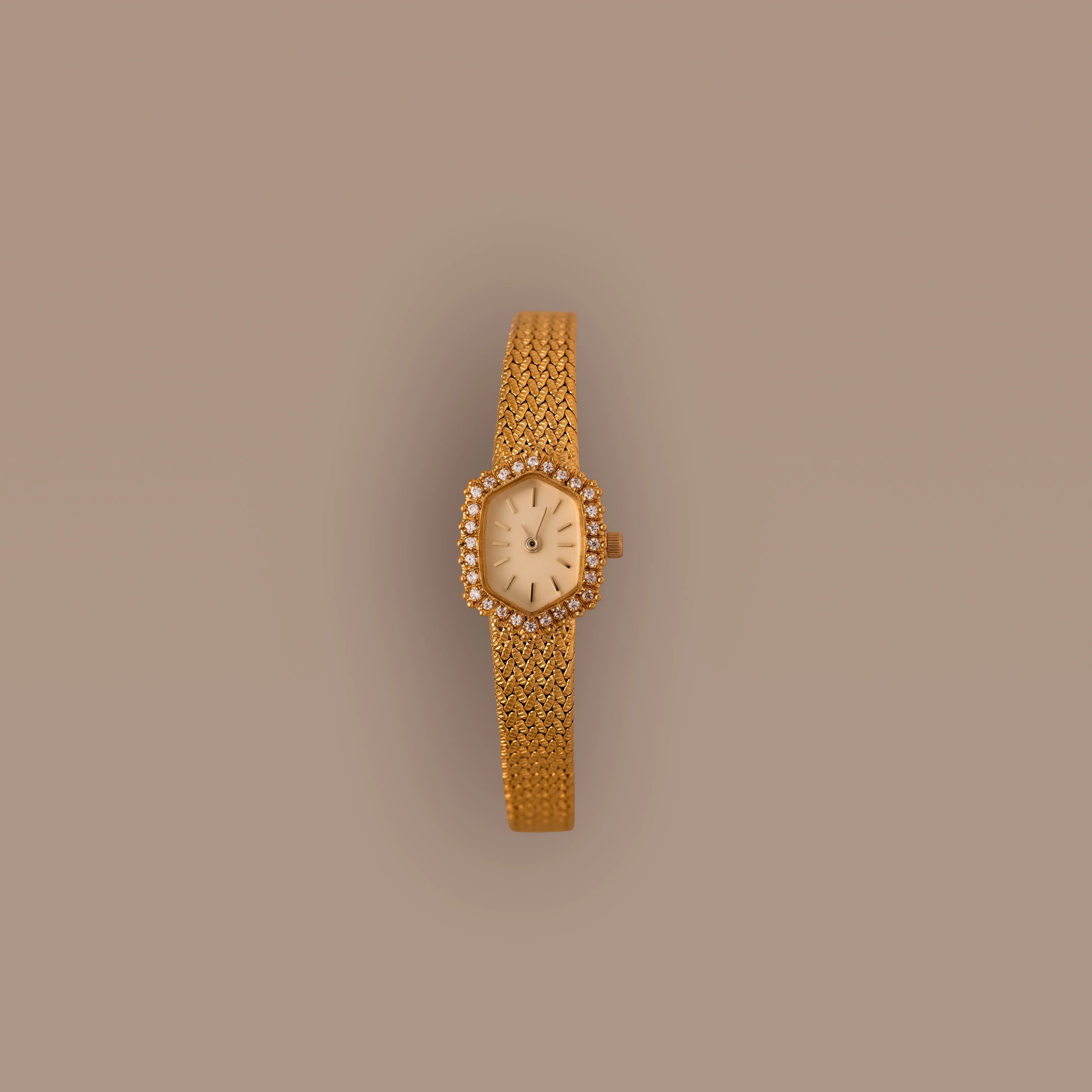 Diamond Woven Mesh Pave Timepiece Silver 18K Gold Plated