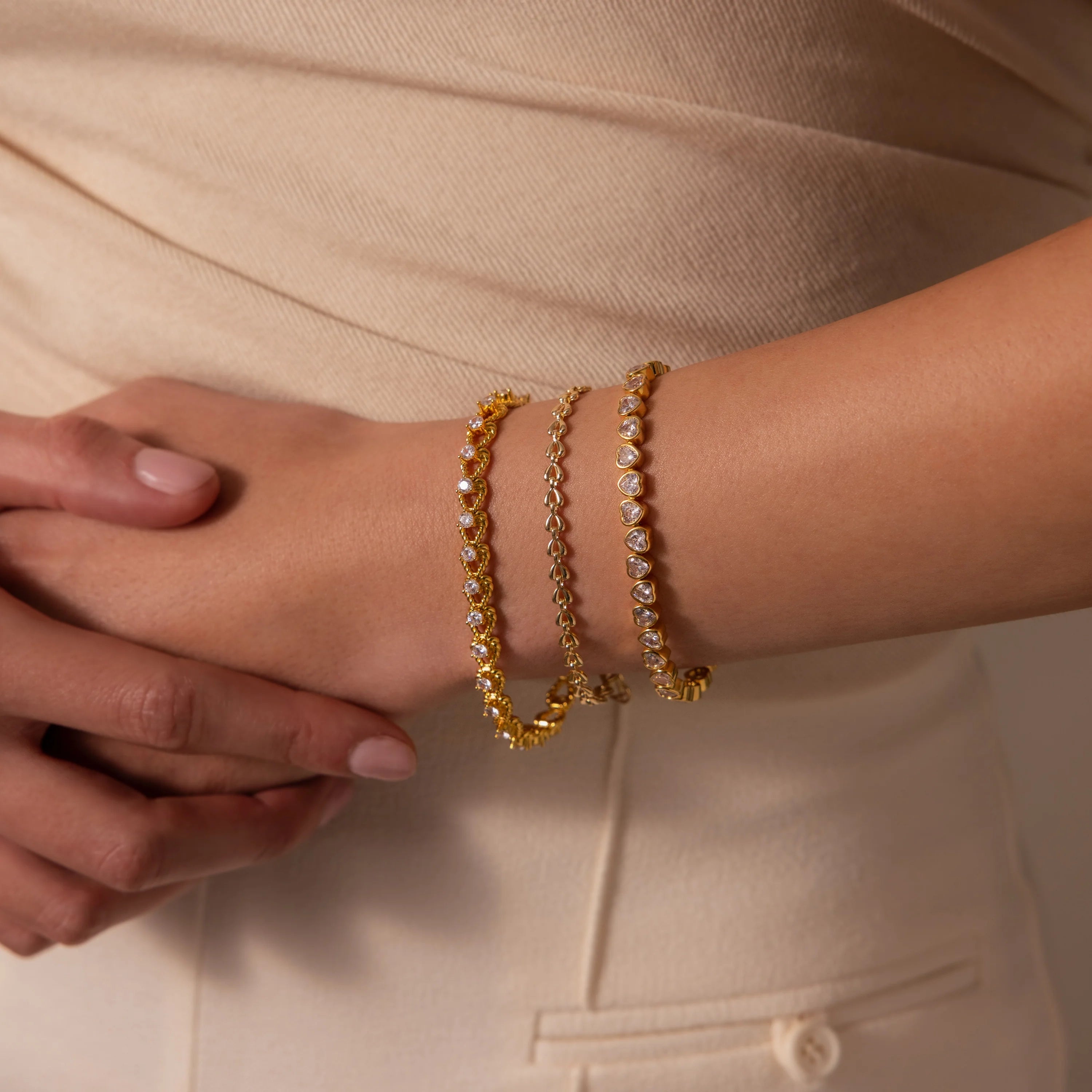 Diamond Heart Tennis Bracelet Silver 18K Gold Plated