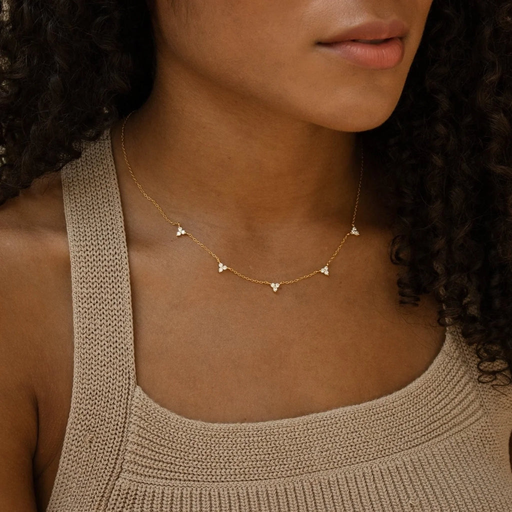 Diamond Cluster Charms Necklace Silver 18K Gold Plated