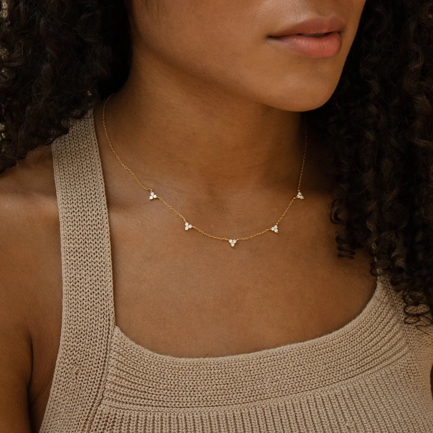 Diamond Cluster Charms Necklace Silver 18K Gold Plated