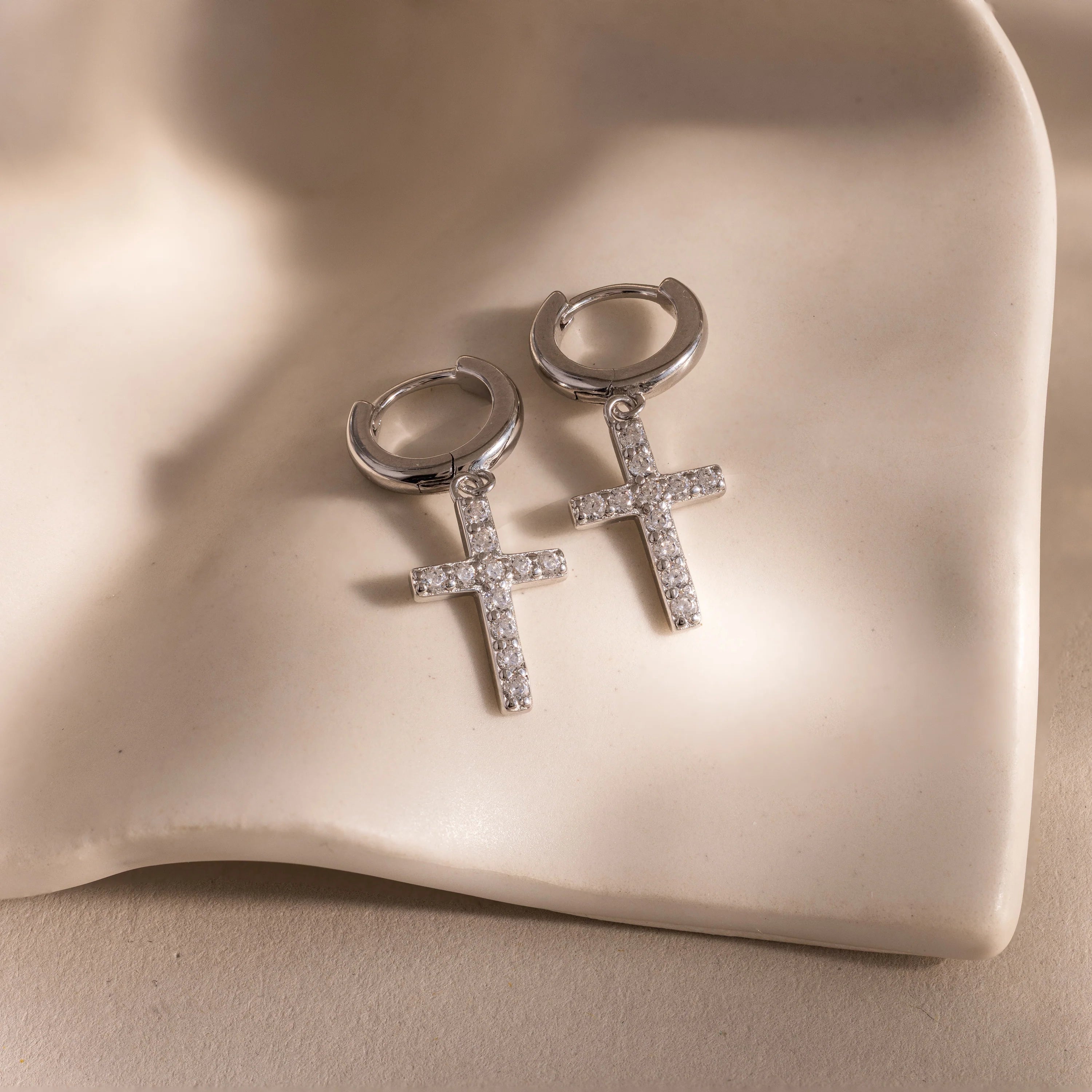 Diamond Cross Hoops Silver 18K Gold Plated