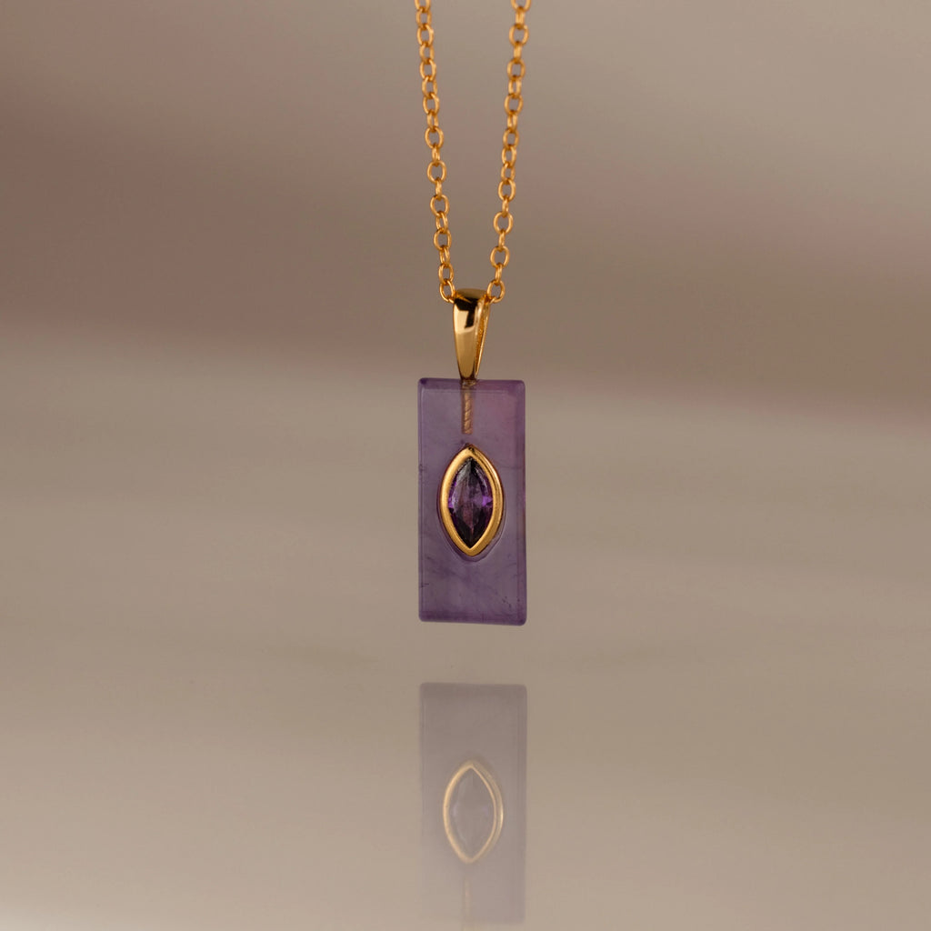 Amethyst Baguette Cut Crystal Necklace Silver 18K Gold Plated