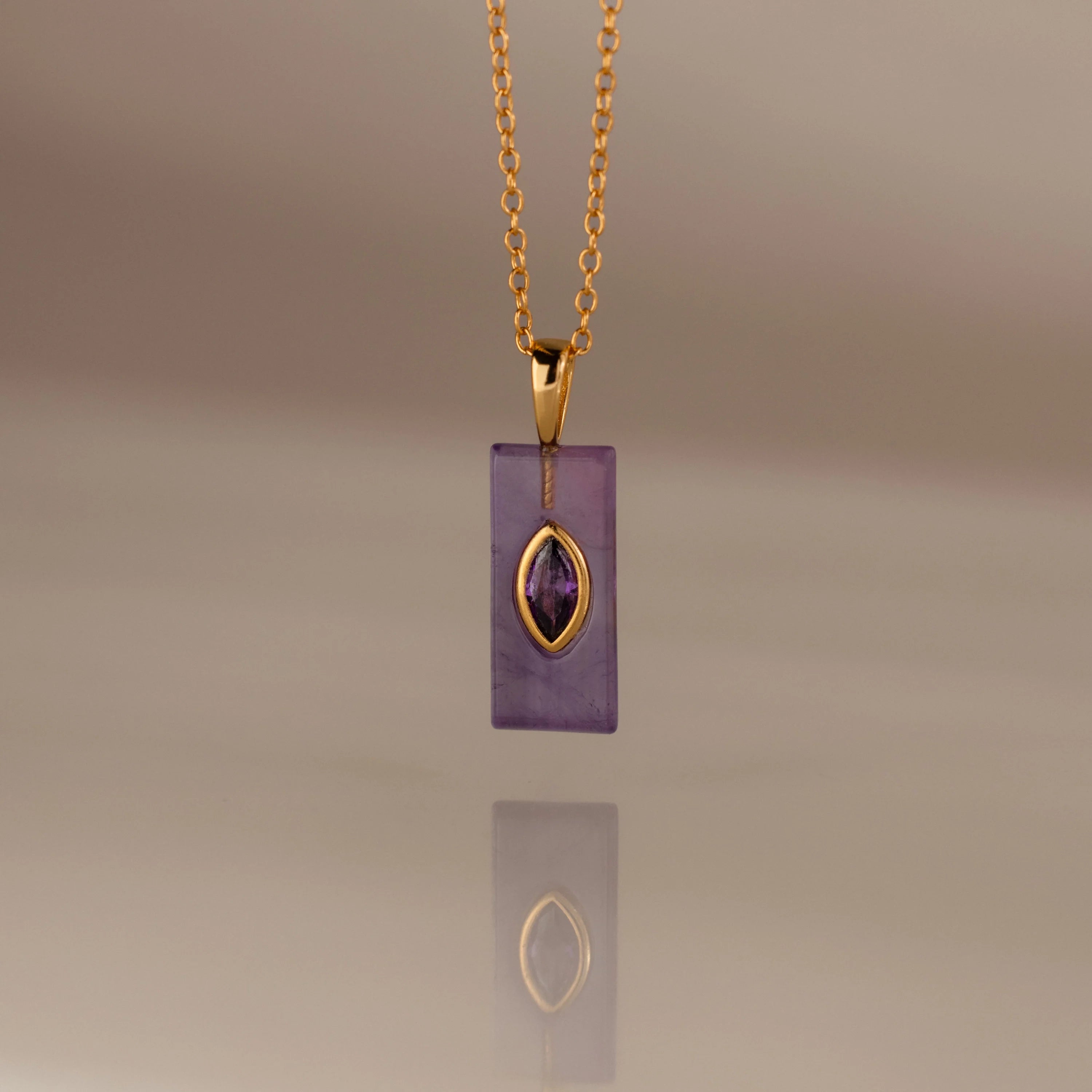 Amethyst Baguette Cut Crystal Necklace Silver 18K Gold Plated