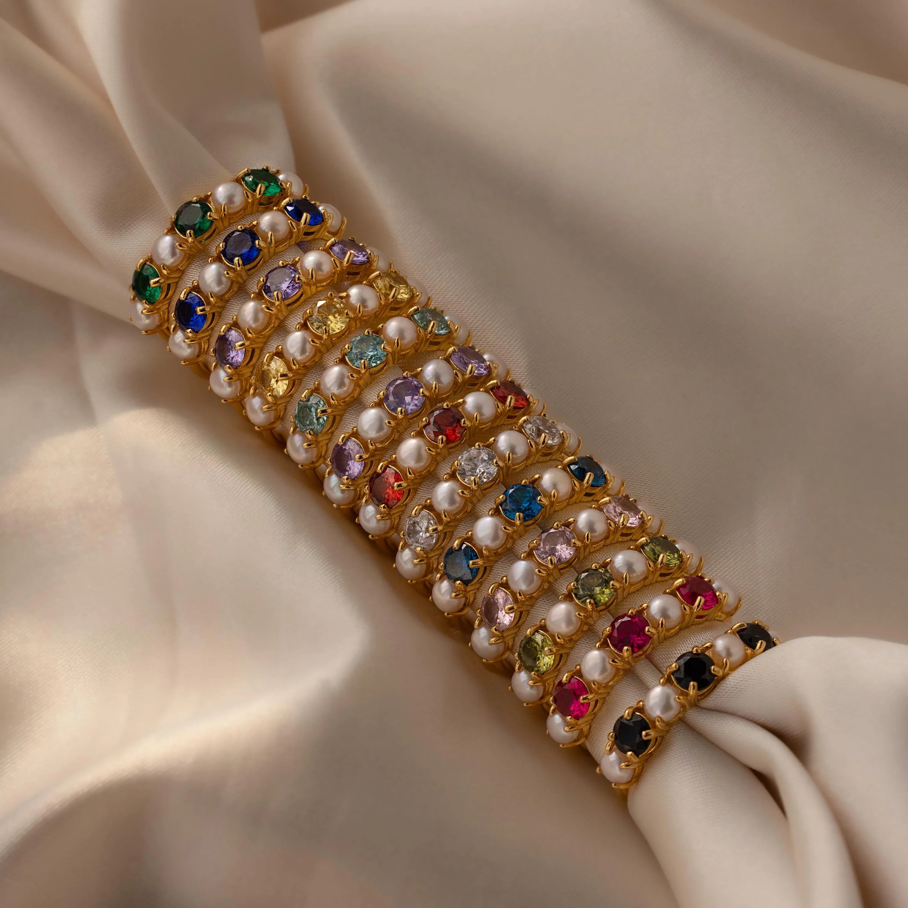 Light Alexandrite & Pearl Lace Ring Silver 18K Gold Plated