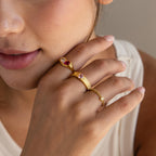 Duo Birthstone Heart Signet Ring Silver 18K Gold Plated