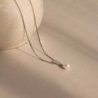 Diamond Pearl Droplet Necklace Silver 18K Gold Plated