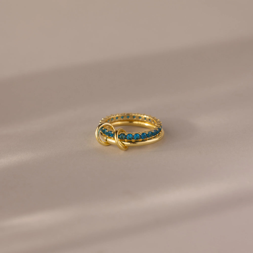 Eternity Band Duo Blue Zircon Tennis Linked Ring Set Silver 18K Gold Plated