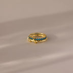 Eternity Band Duo Blue Zircon Tennis Linked Ring Set Silver 18K Gold Plated