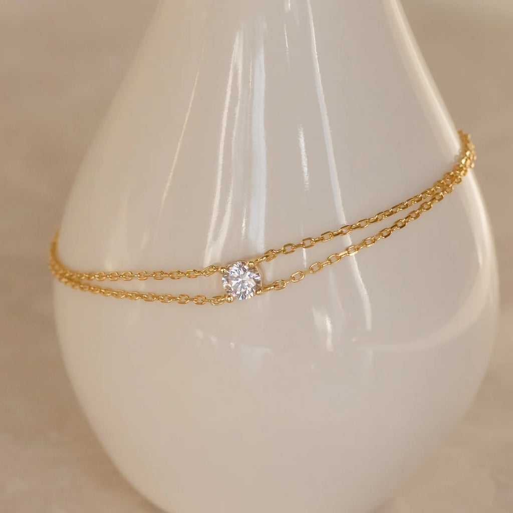 Duo Chain Diamond Bracelet  Silver 18K Gold Plated
