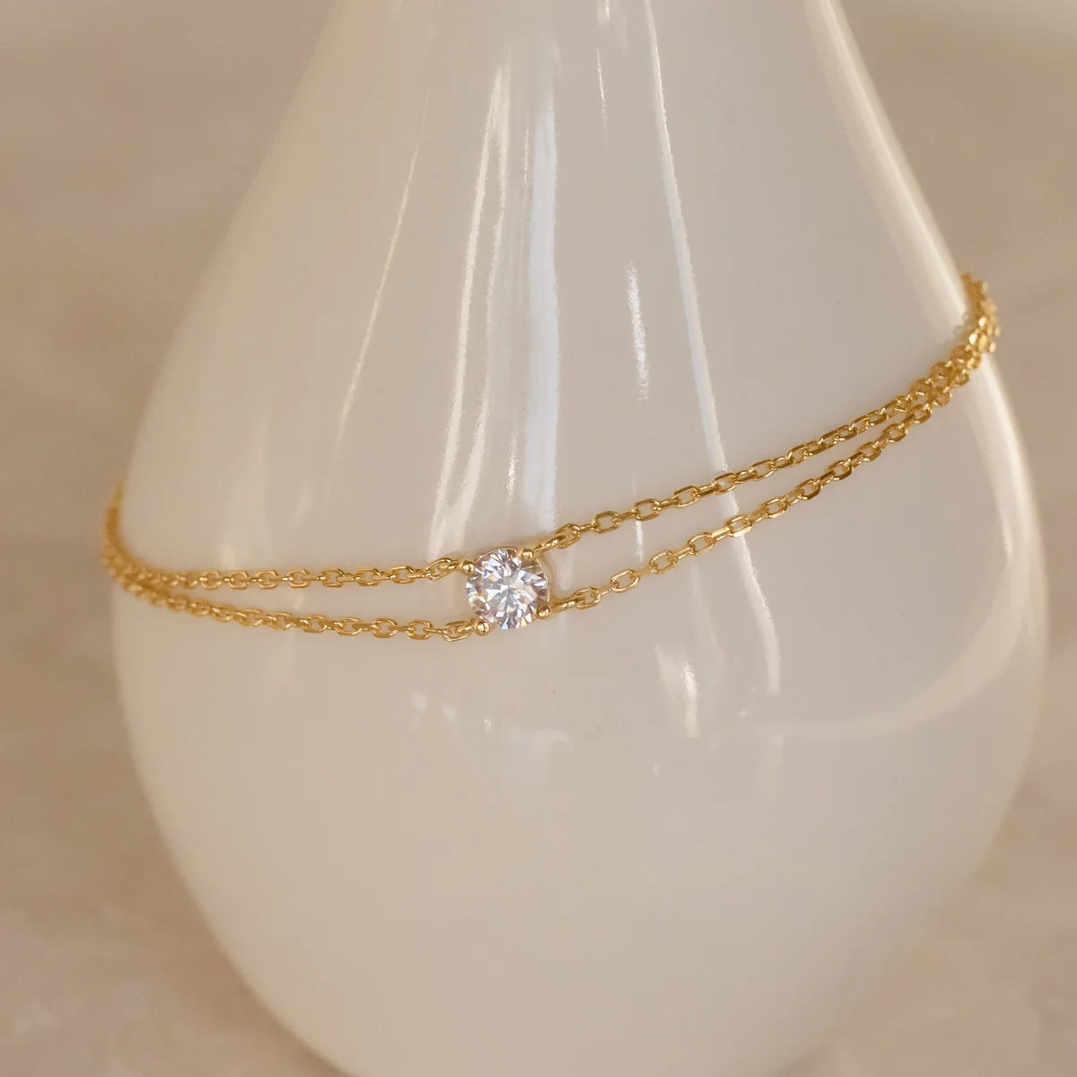 Duo Chain Diamond Bracelet  Silver 18K Gold Plated