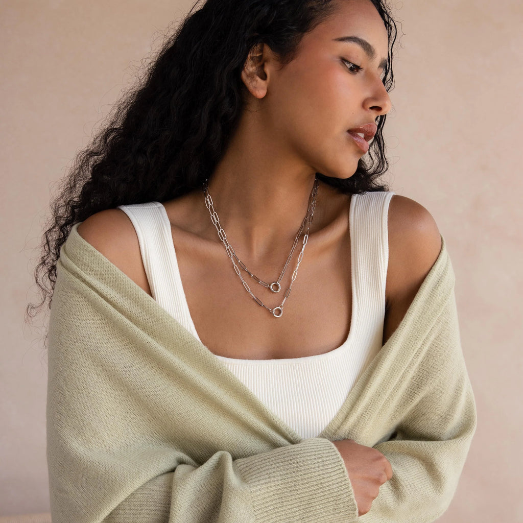 Paperclip Clasp Necklace Silver 18K Gold Plated