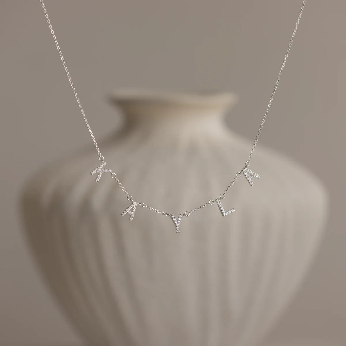 Pave Letter Necklace Silver 18K Gold Plated