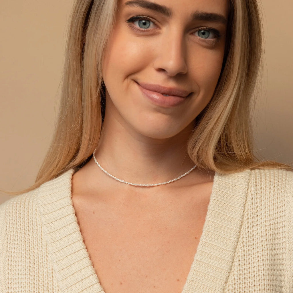 Brinley Pearl Choker Necklace Silver 18K Gold Plated