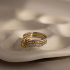 Pave Mixed Metal Linked Ring Set Silver 18K Gold Plated