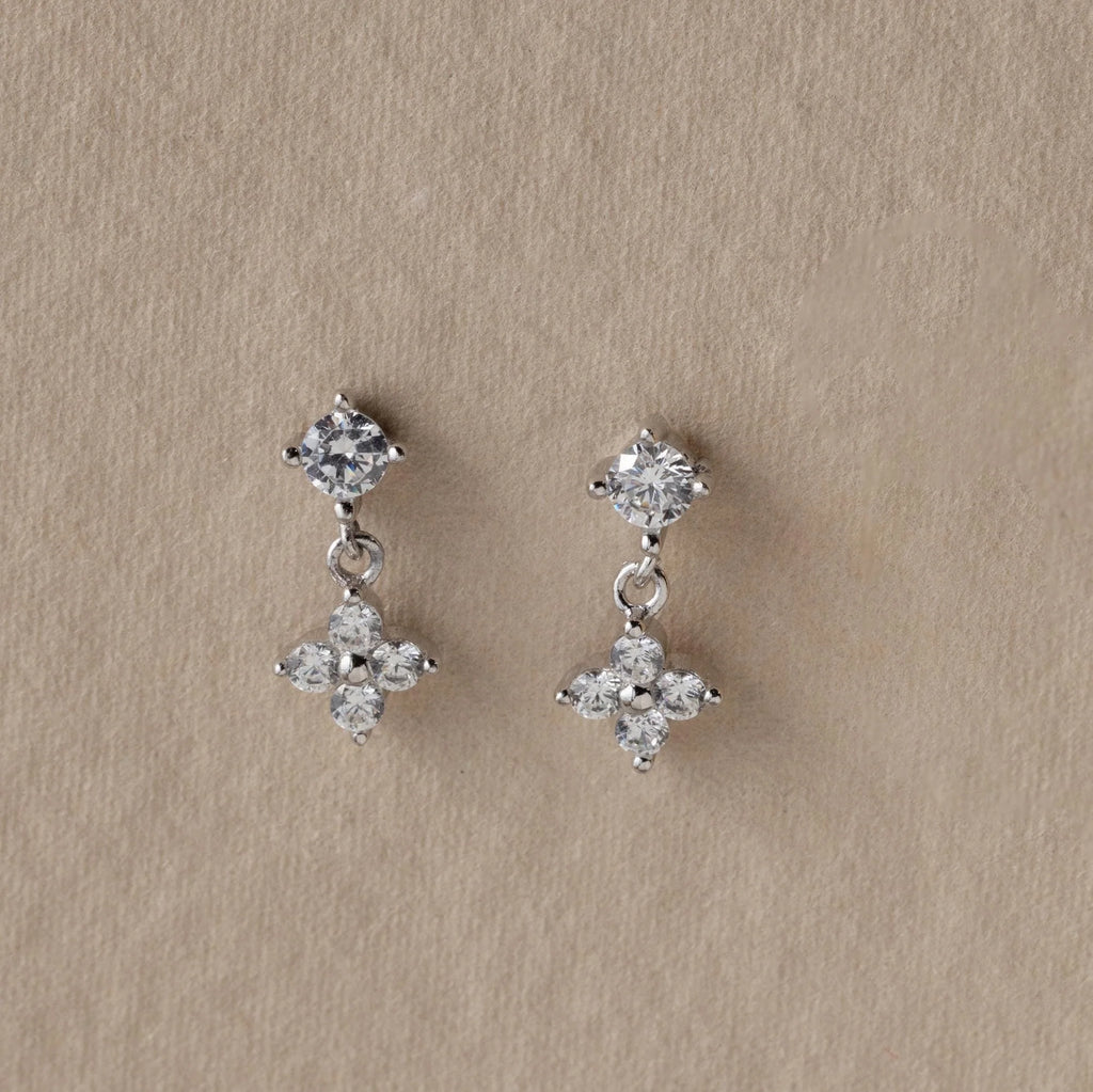Diamond Flower Flat Back Studs Silver 18K Gold Plated