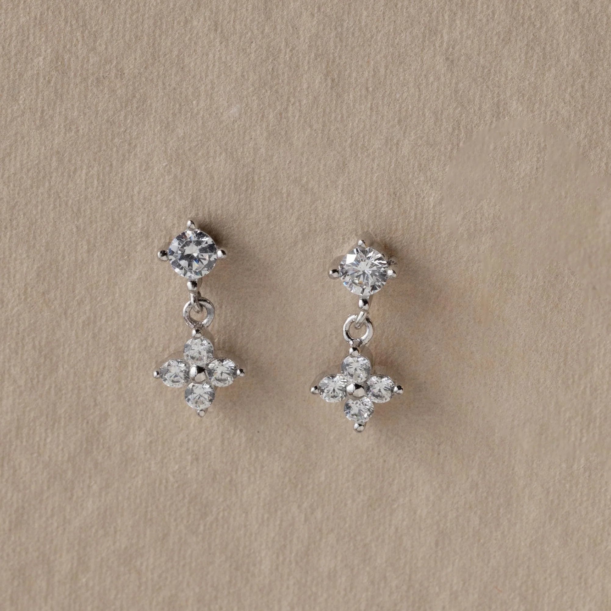 Diamond Flower Flat Back Studs Silver 18K Gold Plated