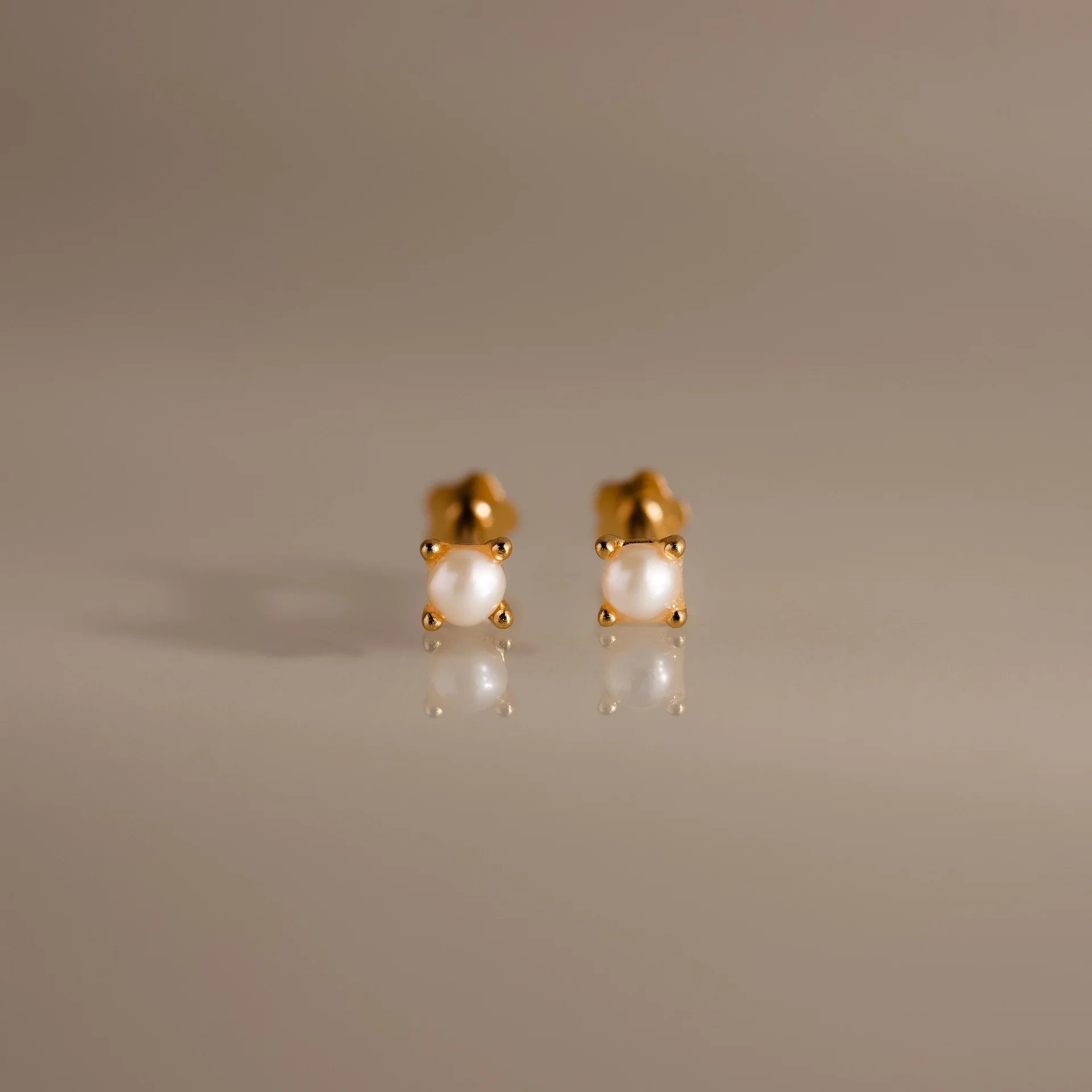 Pearl Flat Back Studs Silver 18K Gold Plated