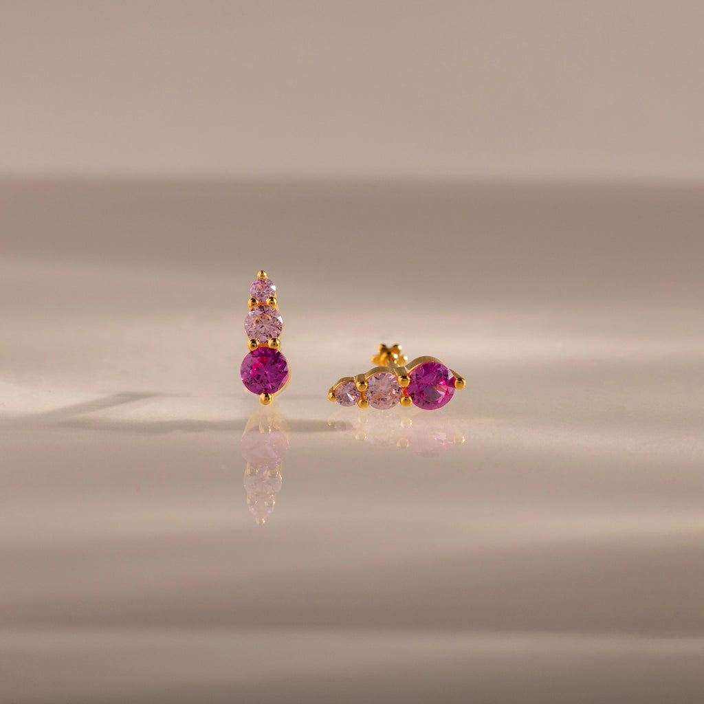 Ombre Pink Tourmaline Flatback Studs Silver 18K Gold Plated