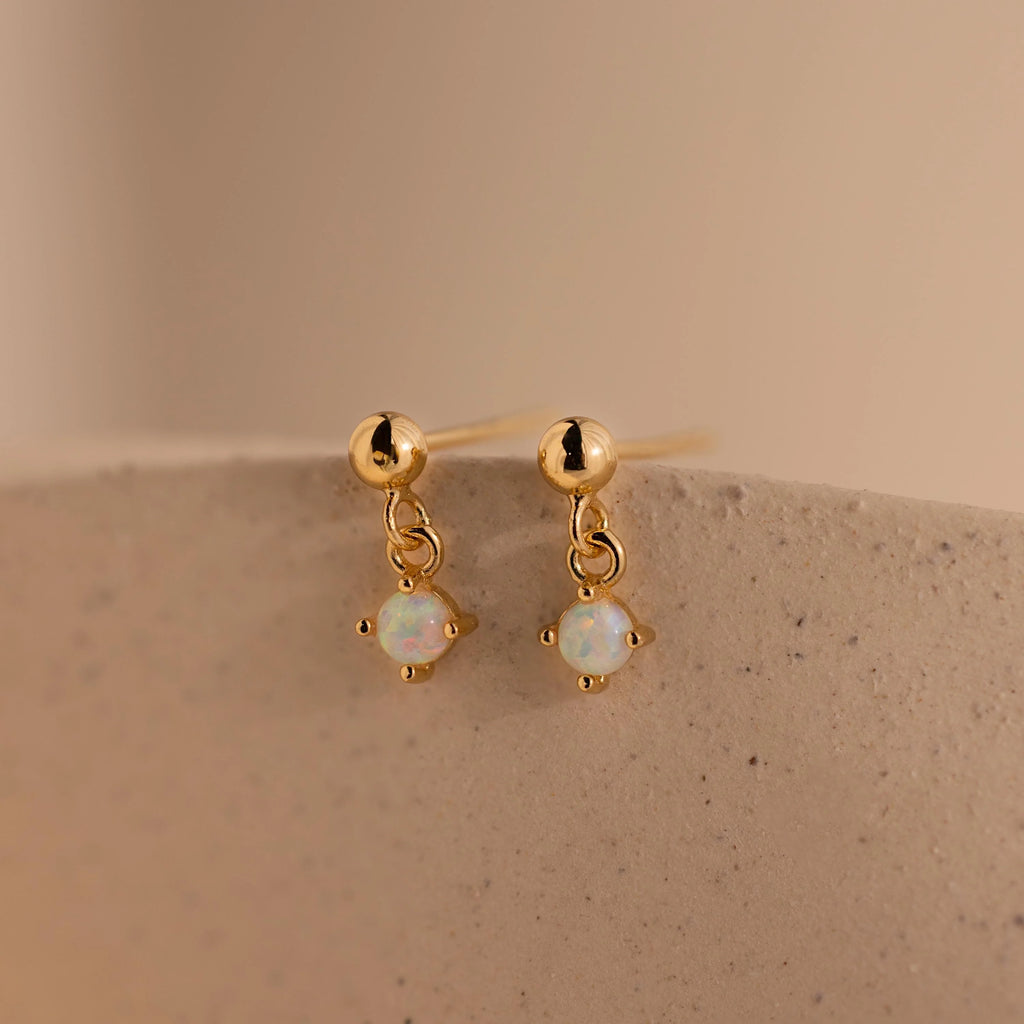Dainty Opal Drop Studs Silver 18K Gold Plated