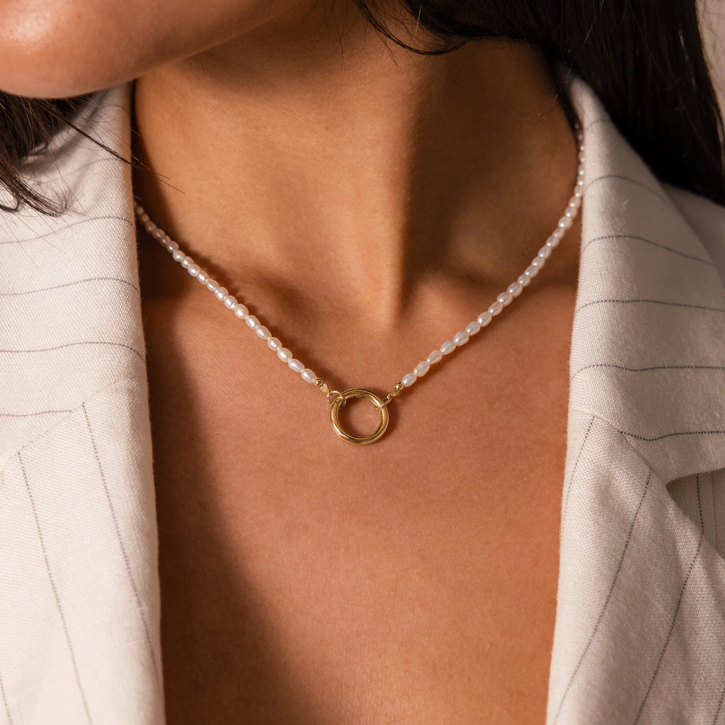 Pearl Chain Clasp Necklace Silver 18K Gold Plated