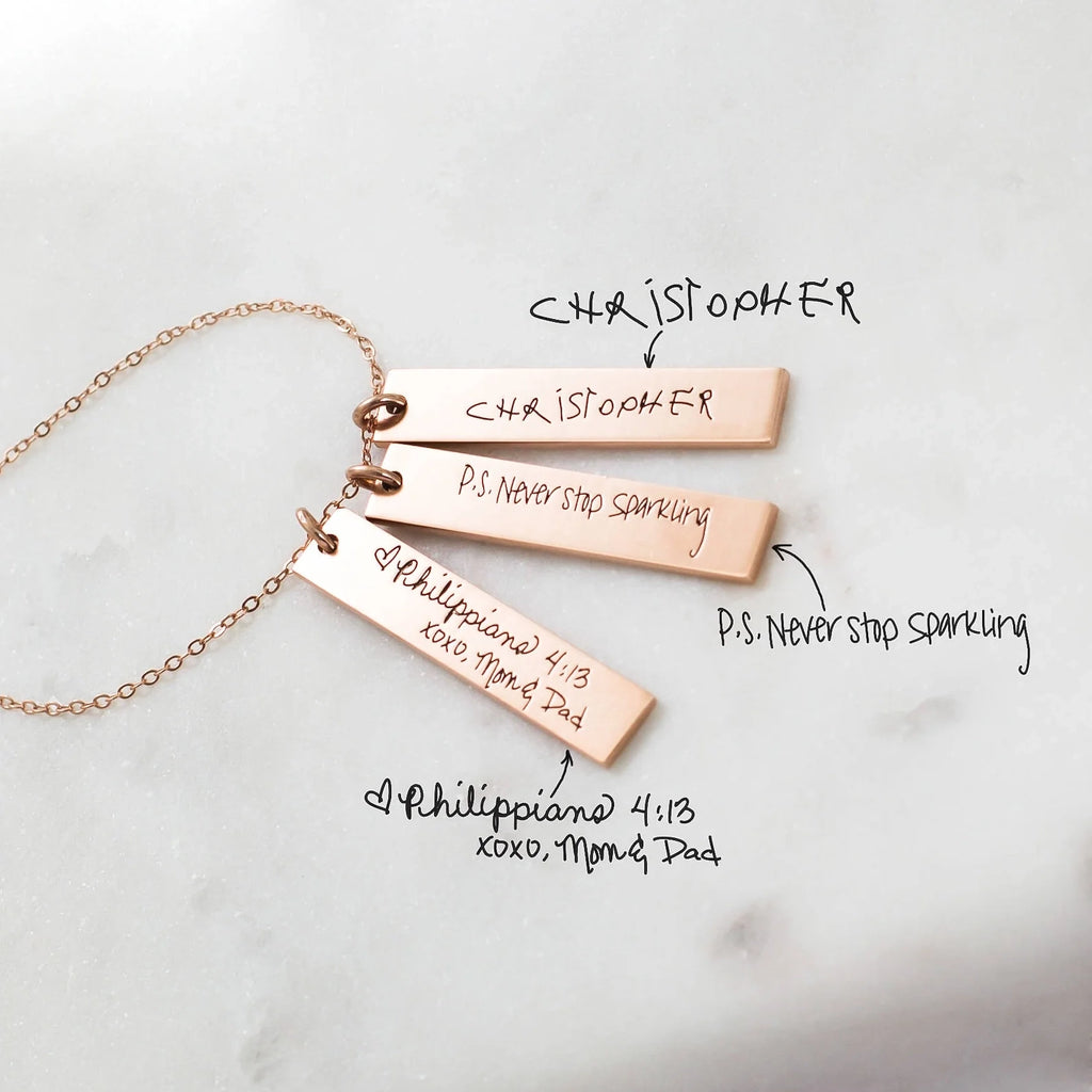 Vertical Handwriting Bar Necklace Silver 18K Gold Plated
