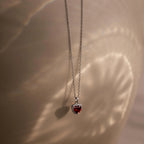Pave Garnet Heart Necklace Silver 18K Gold Plated